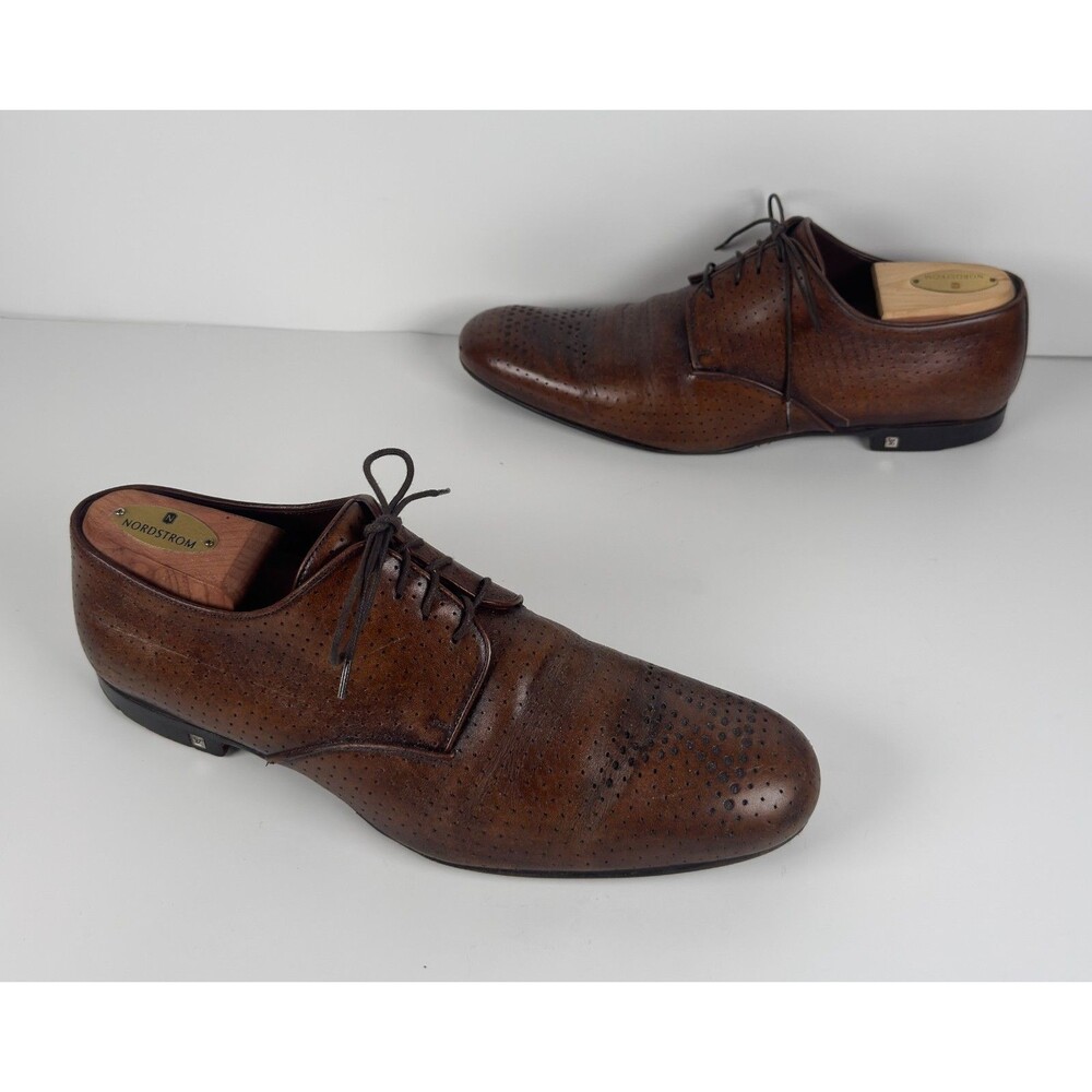 Louis Vuitton Brown Perforated Leather Men's Oxford Dress Shoes US 8.5